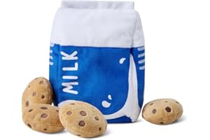 Amazon Basics Interactive Dog Squeak Toys with 1 Milk Carton and 4 Cookies, Ideal for Puppies, Small and Medium Dogs