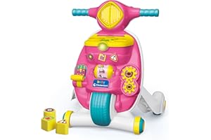Baby Clementoni - Valentina Scooterina 2 in 1, Moto Bambini Spingibile Primi Passi 9+ Mesi, Centro attività Prima Infanzia per Imparare Lettere, Numeri e Parole, Made in Italy, Lingua Italiana, 17853