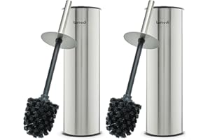 Bamodi Escobilla de baño con Soporte y Tapa, Acero Inoxidable con protección contra Salpicaduras, Juego de escobilla de Inodoro con Cabezal de Repuesto, Soporte para escobilla de Inodoro de pie