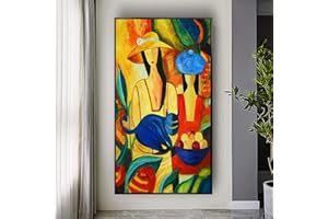 HOLEILUCK Femme Grande Taille Art Mural Encadré Lumineux Coloré Contemporain Picasso Peinture À L'huile Sur Toile Art Prêt À Accrocher 19.69x38.19in (50x97cm) Avec Cadre