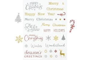 GEBETTER 5 Sheets Christmas Stickers Glitter Merry Christmas Stickers for Christmas Gifts Crafts Christmas Card Making Xmas Wrapping Paper Decorations