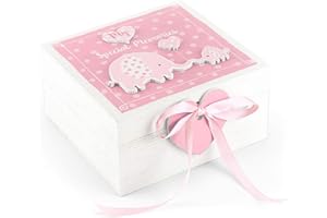 MOUSEHOUSE GIFTS Mousehouse - cofanetto portaoggetti in legno con elefantino - bambina - rosa