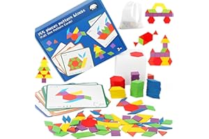 PTooTP Tangram Infantil Puzzle de Madera, Juegos Montessori, Divertido Juguete Educativo, Rompecabezas con 155 Piezas de Formas geométricas y 24 Tarjetas de diseño, Regalos para Niños 3 4 5 6 7 Años