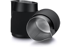 Normcore Pichet à lait sans poignée avec bec pointu – Pichet vapeur pour expresso – Pichet à mousse de lait en acier inoxydable 18/8 – Noir antiadhésif – Pichet à mousse pour café latte – 600 ml