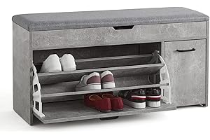 Meerveil Shoe Bench with Seat, Shoe Bench with Storage and Flip-up Drawer, Wooden Industrial Style for Hallway Entryway, W100 x H52 x D30 cm, Grey