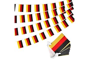 HVIERO 15m Deutschland Fahnenkette mit 38 Flaggen Deutschland Fanartikel EM 2024 Wimpelkette Stoff Deutschland Deko Flaggenkette Beidseitig Stoff für Fußball EM 2024 Deko Wimpelkette Outdoor Garten Bar Deko