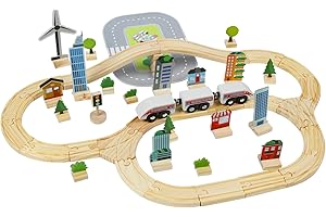 Little Frog Toys Wooden Magnetic Train Set with Wooden Train Track and Accessories, 72-Piece Set Montessori Toys for 3+ Year Olds, Educational Magnetic Toys Gifts for 3 Year Old Boys & Girls