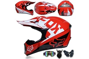 ARMAAN Casque de motocross pour enfants et adultes avec lunettes/gants/masque, casque intégral de motocross approuvé par le DOT, casque de motocross pour garçons et filles, quatre roues, BMX,Red-M(54~55cm)