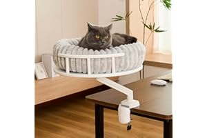 noviclass® Katzenbett LEVI | Katzenbett Schreibtisch | Katzenplattform | Für Tische und Fenstersims | Inkl. 2 Betten | Cord-Design Grau | Robust und modern (Weiß)