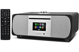 LEMEGA M5P DAB Radio with CD Player,WiFi Internet Radio with Bluetooth 35W Hi-Fi Compact Stereo System,Spotify Connect,USB player,Dual Alarms Clock,FM Digital Radio with Remote Control - Black Oak