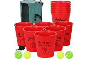 OLSA Giant Yard Pong Spiele, Outdoor-Spiele für Erwachsene und Familie, Wurfspiele mit 12 Eimern, Bällen und Kraft-Tragetasche für Strand, Camping, Rasen und Hinterhof (Rot)