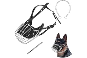 YINRIKOM Bozal para Perro, Cesta de Cara de Metal para Perro, Correa de Cuero Transpirable y Ajustable, Correa de Entrenamiento para Perros Grandes, Perros medianos