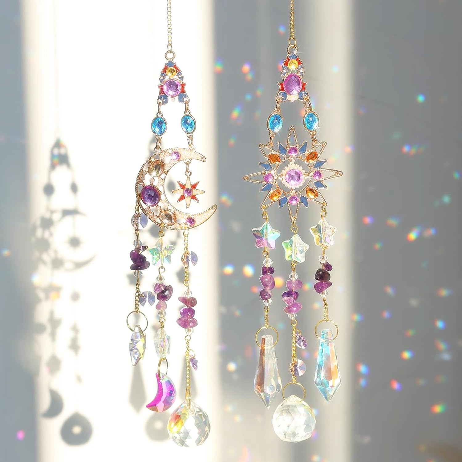 Atrapasoles de Cristal, 2 Piezas Suncatcher Ornamento Colgante, Sun Catcher para Ventanas y Jardines, Campanas de Viento Atrapasueños para Colgar en Casa, Jardín, Oficina