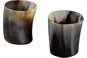 Mythrojan Viking - Vaso de chupito con cuerno medieval nórdico con cuernos de buey naturales hechos a mano para whisky, vino, vodka, 2.0 in, pulido, juego de 2