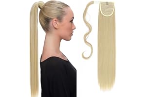 S-noilite Postiche Queue de Cheval Extension Naturel Extension de Cheveux Longue Wrap Aroud Ponytail Extension 66cm Tout Droit Blond cendré mix Blond de blanchiment