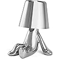 BESTY HOME Bedside Touch Control Table Lamp, Portable Thinker Man Statue LED Bedside Restaurant Table Lamp, USB Rechargeable 3-Level Dimmer, Living Room Office Nightstand Decorative (Timmy - Chrome)