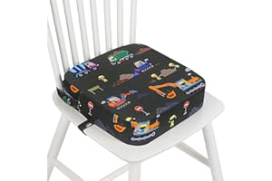 wooshwa Rialzo Sedia Bambini, Cartoon Cuscino Rialzo Alzatina Sedia per Bambini con 2 Regolabile Cinghie & Base Antiscivolo, Lavabile (Escavatore)