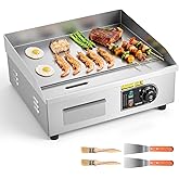 VEVOR Electric Griddle 2800 W 450 x 300 mm, Temperature Control 50 to 300 &deg;C, Stainless Steel Countertop Grill with Flat Surf