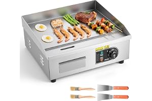 VEVOR Elektrisk plancha, 2 800 W, 45 x 30 cm, snackplatta med justerbar temperatur från 50 till 300 grader, för grillrestaurang, snacksbar, slät matlagningsplatta, med 2 spatel och 2 borstar