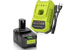 GOODEXO Repuesto para Ryobi Batería 18V 5.5Ah+ Cargador BCL14181H 9.6V-18V 3A para Ryobi NI-MH Cargador y Batería de Ion Litio para P102 P103 P105 P106 P107 P108 P100 con LED
