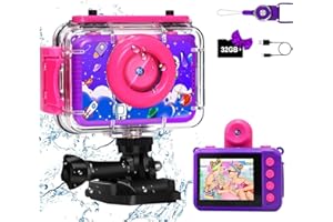 GKTZ Waterproof Camera for kids - 1080P HD Children Selfie Underwater Camera for Girls Age 3-14, Video Digital Camera with 32GB SD Card Toddler Toys for Girls 3 4 5 6 7 8 9 Years