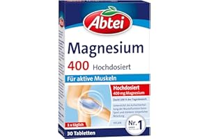 Abtei Magnesium 400 - hochdosiertes Magnesium - für aktive Muskeln - glutenfrei, laktosefrei und vegan - 30 Tabletten