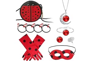 OOSHEON Kostüm Rot Zubehör Set Mädchen,Halskette+Armband+Ohrstecker+Maske+Tasche+Handschuhe+Haarbänder,Rollenspiel Set,für Halloween Karneval,Glücksgeschenk Mädchen Kinder
