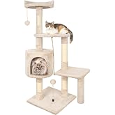 Scratching Post for Cats, 112 cm Tree Scratcher and Multiple Levels Stable | with 4 Sisal Posts, 3 Platforms, 1 Bed, Cat Towe