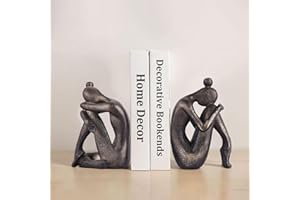 QIANLING Bookends Unique Decorative Thinking Girl Modern Durable Non-Slip Resin Book Stoppers for Home Office Desk Living Room Study Creative Bookshelves
