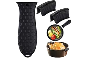 Qaestuan Asas de Silicona para Ollas, Aislamiento Térmico y Antiquemaduras Asas para Ollas, Mango de Silicona para Rejilla de Ollas, para Sartenes de Cocina de Hierro Fundido, Horno (Negro)