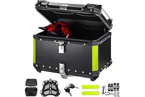Oamger Moto Top Case, Top Case Moto en Aluminium étanche, Coffre de Rangement à Double clé, Boîte de Queue de Motoes avec Serrure de Sécurité, Coffre à Bagages pour Rangement Casques (45L)
