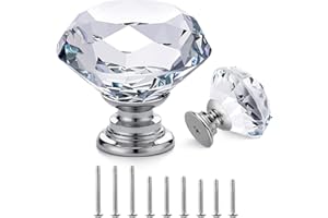 NORTHERN BROTHERS Crystal Drawer Knobs - 12 Pcs 30MM Glass Drawer Knobs Crystal Door Handles Diamond Pulls with Screws for Home Kitchen Office Chest Cabinet Drawer