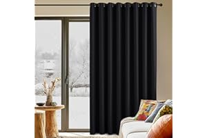 PONY DANCE Rideau Thermique à Oeillets - Rideaux de Fenêtre Draperies Tombé Lourd Prêt à Poser Tissu Solid pour Enfant/Ado Unicolore Lumineux Bloquer, L 300 x H 225 cm, Noir, 1 PC