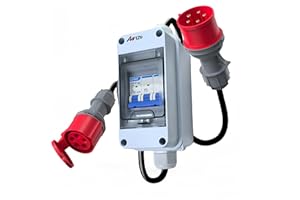 AIFIZO CEE Adapter 32a auf 16a Adapter, Starkstrom Adapter 32A Stecker auf 16A Kupplung mit Leitungsschutzschalter 16A, CEE Starkstrom Verlängerungskabel 0.5m, Dual Power Automatis cher