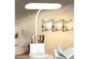 DEEPLITE Lampe de Bureau, LED Lampe de Bureau Rechargeable avec Porte Stylo Téléphone,Contrôle Tactile 3 Modes de Couleur Lumière & Luminosité Dimmable,Cygne Flexible Soin des Yeux Lampe pour étudier, Lire.
