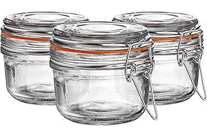 Argon Tableware 6x 125ml Clear Glass Storage Jars with Orange Airtight Silicone Seal and Metal Clip Lids - 4.2oz Small Empty Kitchen Food Containers