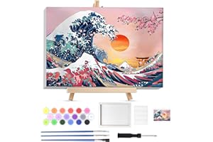 Lxmsja Paysage Peinture Numero Enfant Adulte avec Cadre, avec Chevalet en Bois, Cerisier en Fleurs Peinture par Numero Adulte, Paysage Numéro d'art, Loisirs Créatifs Activité Manuelle Adultes, 20x30cm