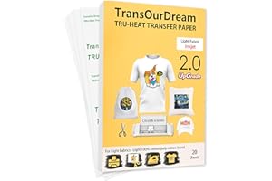 TransOurDream-Marca de confianza.Papel de Transferencia,Fácil de Usar. Sin Impresión de Espejo A4x20 Hojas Papel Transfer Para Camisetas Blancas y Tejidos Claros para inkjet,ES-2-20