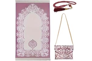 Foldable Prayer Mat with Bag 70 x 110cm Soft Portable Prayer Mat in Bag for Travel, Wine Red Prayer Travel Mat Gift for Muslim, Prayer Foldable Mat Islamic Gifts for Women