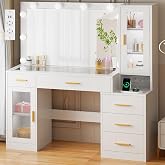 BEWISHOME 125 cm Dressing Table with Mirror and LED Lights, 3 Colours | Makeup Vanity with Large Mirror, Makeup Table with 5