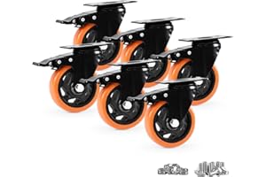 EGOFIX Caster Wheels, Heavy Duty 100mm Casters Set of 6, Locking Swivel Casters Wheels for Cart, Furniture and Workbench, Orange