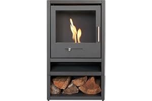 BIO ETHANOL FIRES ÖKO OKO S1 Bio Ethanol Stove with Log Storage in Charcoal Grey