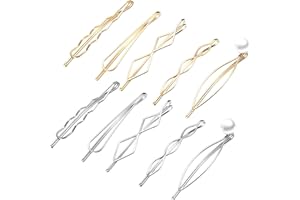 MEEKOO 10 Pieces Bobby Pin Hair Pin Geometric Metal Hair Clip Hair Barrettes for Women Girl Minimalist Hair Decorative Wedding Dainty Accessories Headwear (Gold, Silver)
