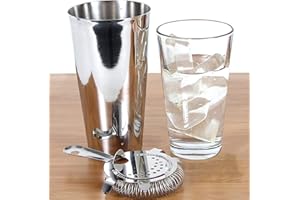 UMIKAKITCHEN Boston Shaker completo con bicchiere da miscelazione, set shaker da cocktail con colino, 750 ml, shaker da cocktail in vetro 450 ml, set da bar in acciaio inox lucido
