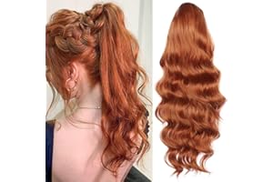 YEESHEDO Pferdeschwanz Haarteil Clip Extensions mit Kordelzug Lang Wellig Haarverlängerunge Natürliche Perücke Afro Lockige Ponytail fuer Zopf (Ingwer)