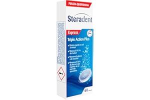 60 Compresse Steradent Express Effervescenti Triple Action Plus per la Pulizia della Protesi Dentaria Sensazione di Freschezza - 1 Confezione