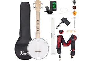 Kmise Banjolélé Banjo Ukulélé de concert, 4 cordes, 58,4 cm, Banjo avec housse de transport, accordeur, micro, bandoulière multifonction, cordes, médiators, chevalet, règle (MI2702-FBA)