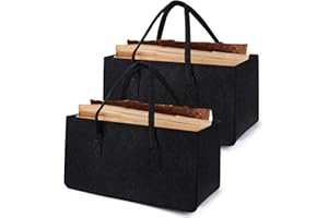 RHINOCEROSDANCE Cestino Portaoggetti in Feltro 2 Pezzi cesto di Legna da Ardere Scatola Pieghevole Scatole Portaoggetti, con Maniglia, Utilizzato per Riporre lLegna da Ardere, Vestiti, Libri, 50*25*25 cm, Nero