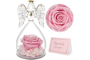 Yamonic Eternal Rose in Glass Angel Figurine Gifts for Women, Valentines Day Rose Gifts for Her, Preserved Rose Gift for Women,Birthday Gifts for Mum Grandma Wife,Real Rose for Her