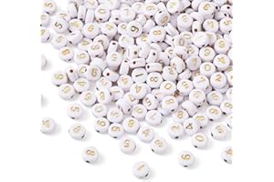 CHERISWELRY Cheriswely, 340 perline in oro bianco acrilico numero 0-9 da 7 mm a disco piatto rotondo con numero di monete per anniversari, messaggi, bracciali, collane, creazione di gioielli
